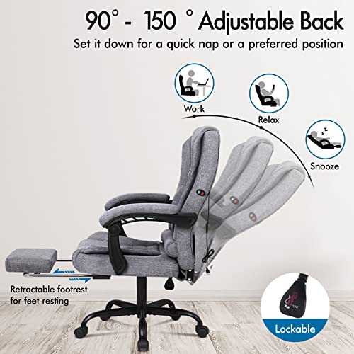 ELFORDSON Massage Office Chair for Home Office, Desk Chair 77 cm High Back 150° Recliner Tilt Function Padded Swivel Fabric, Grey ELFORDSON Massage Office Chair for Home Office, Desk Chair 77 cm High Back 150° Recliner Tilt Function Padded Swivel Fabric, Grey