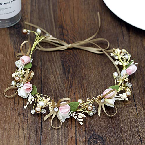 Fille cheveux mariée morceau de cheveux vigne strass femmes mariée bandeau branche couronne bandeau fleur été plage bandeau mariée et demoiselle d'honneur accessoires avec ruban 5 Cover