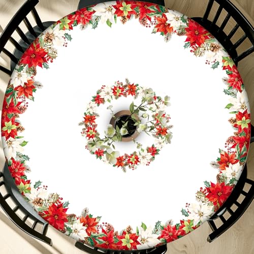 Arquiel Christmas Flowers Tablecloth Waterproof, Red Floral Table Cloth Rectangle Stain Resistant - Image 3