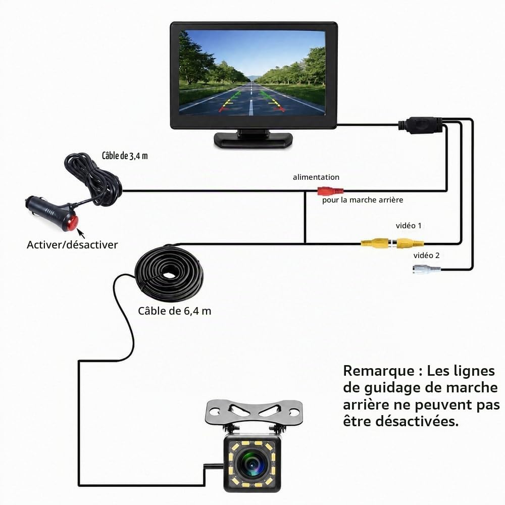 Rimoody Camera de Recul, Caméra de Recul pour Voiture avec Bonne Vision Nocturne Caméra Etanche 4.3 Pouces LCD Moniteur pour Camping Car/Camion/RV/Remorques/Agricole/SUV/Pick-up avec 10m Câble 12V-24V