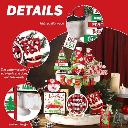 Decoraciones de bandeja de Navidad para mesas y encimeras rústicas con 14 piezas 4