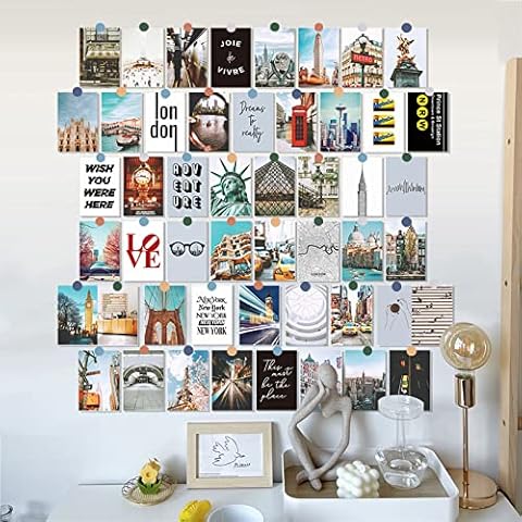 BuerHomie Wall Collage Photos Set, 50 pcs Double Side Aesthetic Pictures VSCO with Glue dots and Stickers, Wall Art Decoration for Living Room, Bedroom, Dormitory, Gift for Girls Teenagers Cover