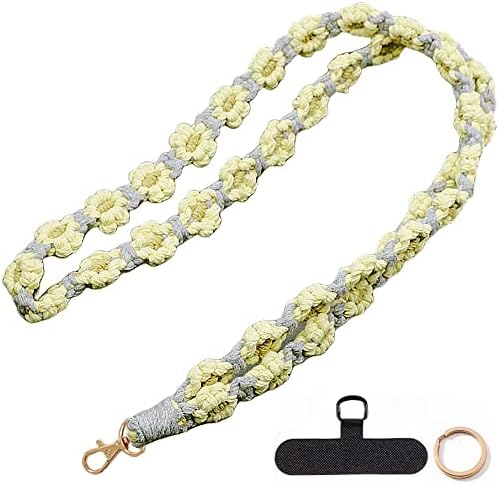 Tomcrazy Boho Flower Universal Cell Phone Lanyard, Handmade Weave Daisy Crossbody Lanyards Neck Strap for Phones Case, Car Keys Keychain, Airpods, Camera, ID Card Badge Holder (Crossbody 04)