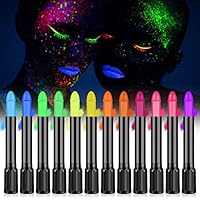 AOOWU Glow UV Neon Glow Face Paint Crayons Kit, 6 Colors Safe Non-Toxic UV Glow Neon Face and Body Crayons for Adults Kids Halloween Makeup Party Cosplay - Fluorescent Brightest Glow under UV!