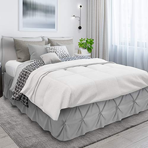 Image of Nestl Light Grey Bed Skirt Cal King Size, Pinch Pleat Cal King Bed Skirt, 14 inch Inch Drop Cal King Bedskirt, Hotel Quality Light Grey Bed Skirts, Premium Microfiber Light Grey Cal King Size Bed Skirt