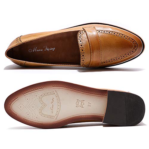 Image of Mona flying Women's Classy Leather Penny Loafer Dress Casual Slip on Flat Office Work Shoes for Ladies