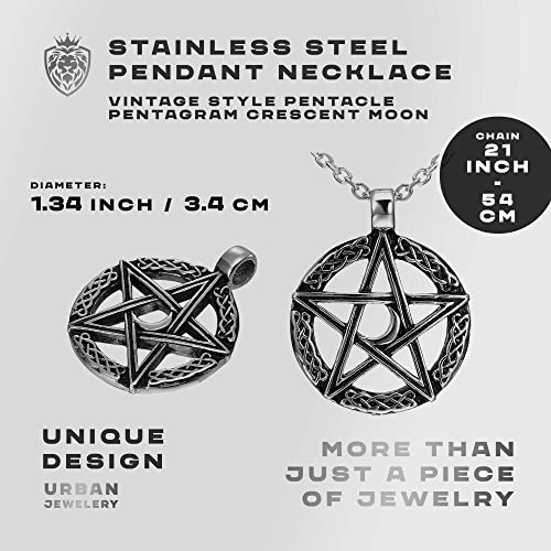 Urban Jewelry Vintage Style Pentacle Pentagram Crescent Moon Stainless Steel Pendant Necklace for Men (21-inch chain)2