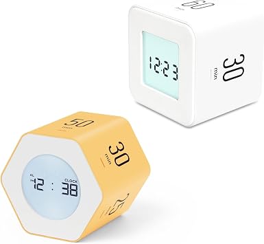 Mooas Productivity Timer Set Multi Cube Time Timer White & Multi-Hexagon Clock Timer Yellow Desk Timer, Productivity Digital Cube, and ADHD Timer for Study, Kitchen, Office, Classroom, Gym