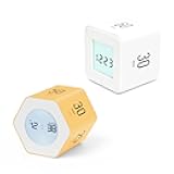 Mooas Productivity Timer Set: Multi Cube Time Timer (White) & Multi-Hexagon Clock Timer (Yellow) – Desk Timer, Productivity Digital Cube, and ADHD Timer for Study, Kitchen, Office, Classroom, Gym