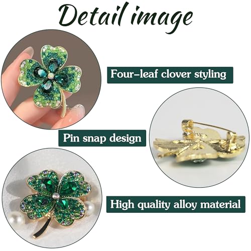 Four Leaf Clover Brooches for Women - Irish Brooch Pin Gifts Lucky Crystal Badge, St Patricks Day Gift for Birthday Party Wedding Decoration - Image 3