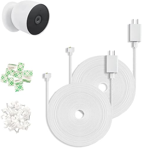 JJMASEE Paquete de 2 adaptadores de corriente de 26 pies y cable para Google Nest Cam (batería) para exteriores o interiores, cable de carga