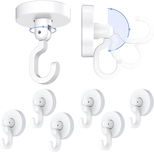 BWB Self Adhesive Hooks, 6 Pcs 360° Rotatable Ceiling Hook, Wall Hooks for Kitchen, Bathroom, Living Room, Bedroom, Adhesive Hooks Maximum Load 2.5KG