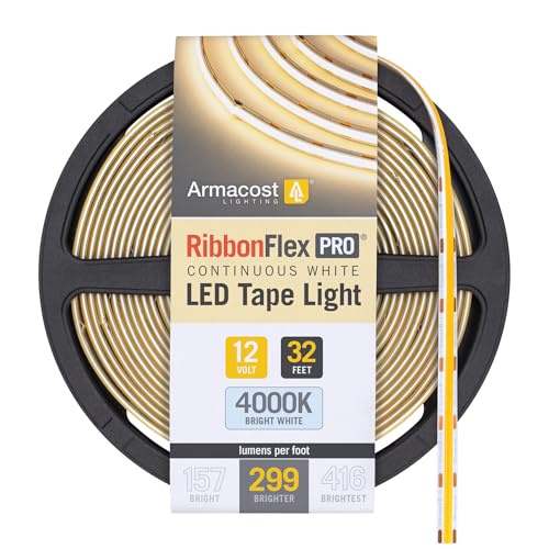 Image of Armacost Lighting RibbonFlex Pro 12V White LED COB Strip Light Tape, 299 Lumens /Ft, 4000K, 10M (32.8 ft) 176350