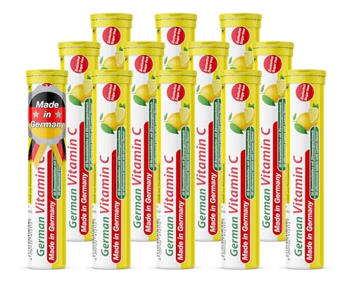 Comprimidos efervescentes de vitamina C 12x20 = 240 uds. – Sabor limón - 180 mg de vitamina C sin azúcar - T&D Pharma German Vitamin C - Made in Germany
