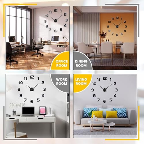 Image of RAPAL Frameless DIY Wall Sticker Clock (55 x 55 cm) - Decorative 3D Number Stickers for Living Room and Bedroom (DIY 17)