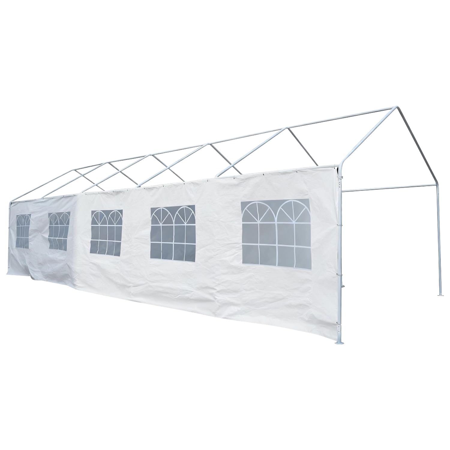 Seitenplane für Zelt 10x4 Meter, PE Weiss mit Fenstern
