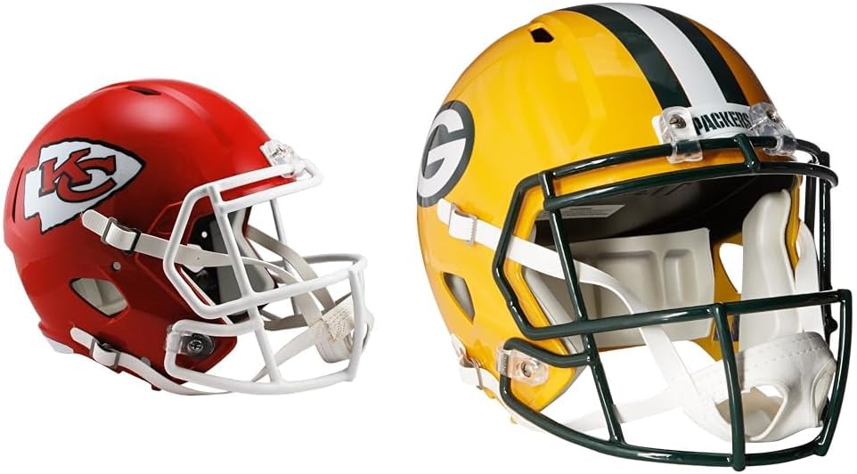 Riddell NFL Kansas City Chiefs Full Size Speed Replica Football Helmet & NFL Green Bay Packers Full Size Speed Replica Football Helmet