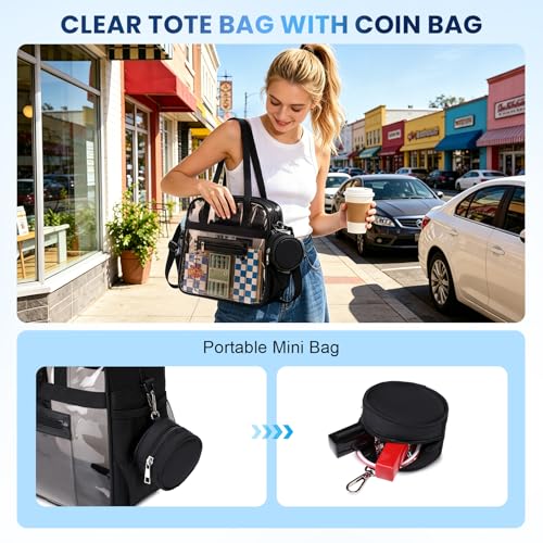 Image of Clear Tote Bag 12x6x12 Stadium Approved Transparent Crossbody Bag with Multi Pockets for Sports Concerts