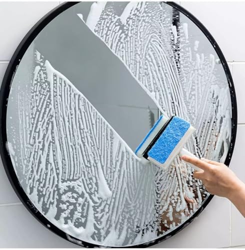 Image of - 2 in 1 Double-Sided Glass Cleaning Brush | Window Washing Equipment Scrubber with Soft Sponge | Glass Tint Shower Squeegee for Bathroom, Car, Household