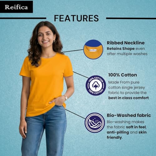Image of Reifica Women's Plain Half Sleeve T-Shirt Combo Pack of 4
