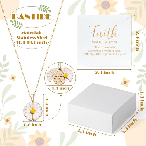 PANTIDE Christian Daisy Locket Necklace for Women- Mother's Day God Is Within Her She Will Not Fail Engraved Faith Religious Necklace Inspirational Stainless Steel Jewelry Birthday Gift (Gold)