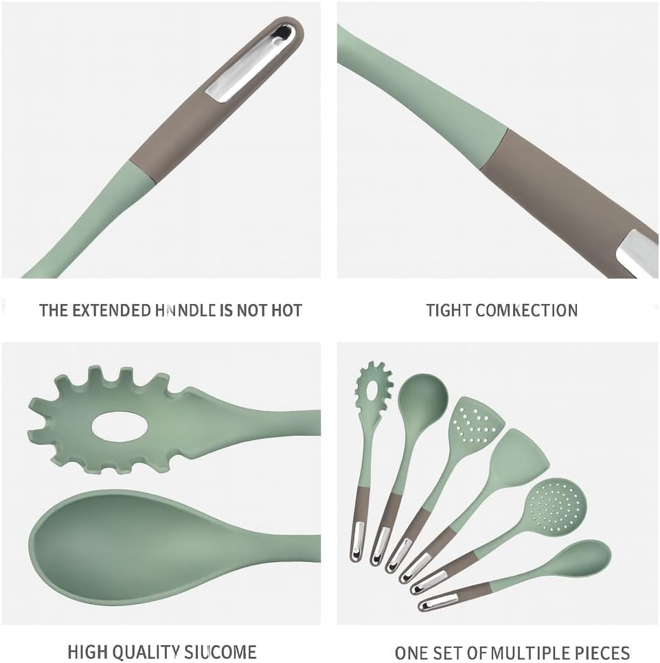 6‑Piece Silicone Kitchen Utensil Set – Heat‑Resistant, Non‑Stick Safe, BPA‑Free Cooking Tools with Ergonomic Grip – Dishwasher Safe, Eco‑Friendly Light Green Kitchen Utensils