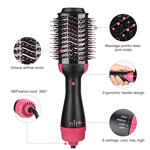 Hot Air Brush, Hair Dryer Brush One Step Hair Dryer & Volumizer 4 in 1 Brush Blow Dryer Styler for Rotating Straightening, Curling, Salon Negative Ion Ceramic Blow Dryer Brush - Thumbnail 7