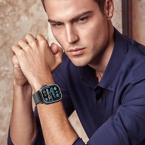 Image of Parachute Buckle Stainless Steel Metal Straps Compatible With Apple Watch Band 46mm Series 10, iwatch Ultra 2|Ultra Band 49mm, 9|8|7 45mm, SE2|6|5|4 44mm, 3|2|1 42mm - Black