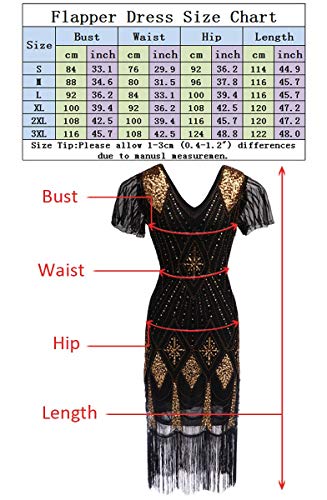 Women's 1920s Gatsby Inspired Sequin Beads Long Fringe Flapper Dress w/Accessories Set Black - Thumbnail 7