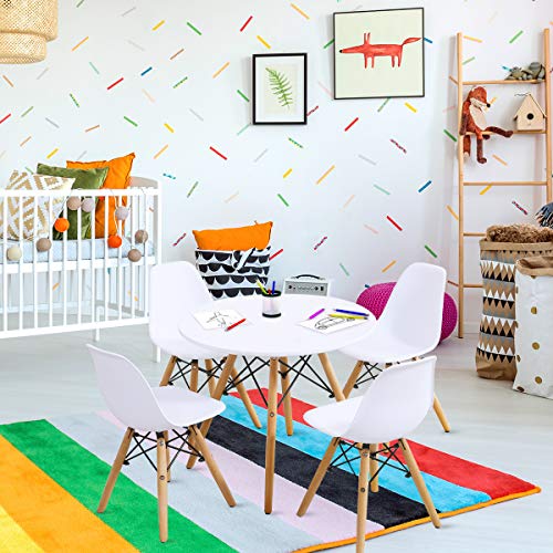 Image of Costzon Kids Table and Chair Set, 5 PCS Mid-Century Modern Style Kids Desk Set w /Wood Legs, Iron Frame for Dining Drawing Playing & Strong Bearing Capacity, Toddler Table and Chairs (White)
