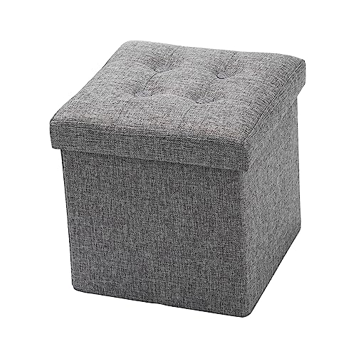 Oak & Tea Ottoman Storage Bench Padded, Foldable Storage Box with Lid, Foot Stool with Storage, for Kids Toys Bedroom Hallway Living Room Grey 30x30x30cm