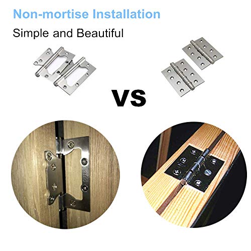 6 Pack Non-Mortise Door Hinges - Easy To Install, 4" × 3" Stainless Steel Door Hinges - Smooth Movement And Heavy Duty, Silver #TOP2