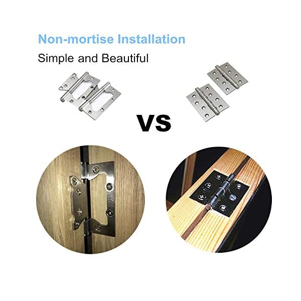 6 Pack NonMortise Door Hinges Easy to Install, 4" × 3" Stainless