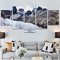 SIGNWIN 5 Panel Canvas Wall Art Mountain Waterfalls for Home Decorations Ready to Hang - 60