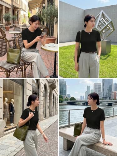 Image of Leriya Fashion Women's Waffle Knit T-Shirt - Short Sleeve Lightweight Summer Top| Soft Breathable Crew Neck Casual Tee for Office, Travel, Vacation & Daily