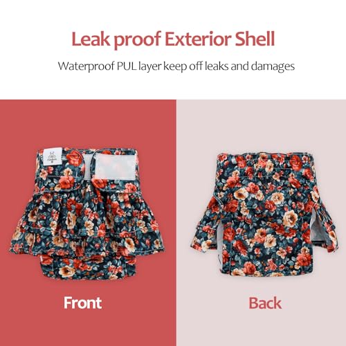 Image of CuteBone Female Dog Diapers with Skirts 3 Pack Reusable Puppy Dresses Pants for Heat Cycle Period