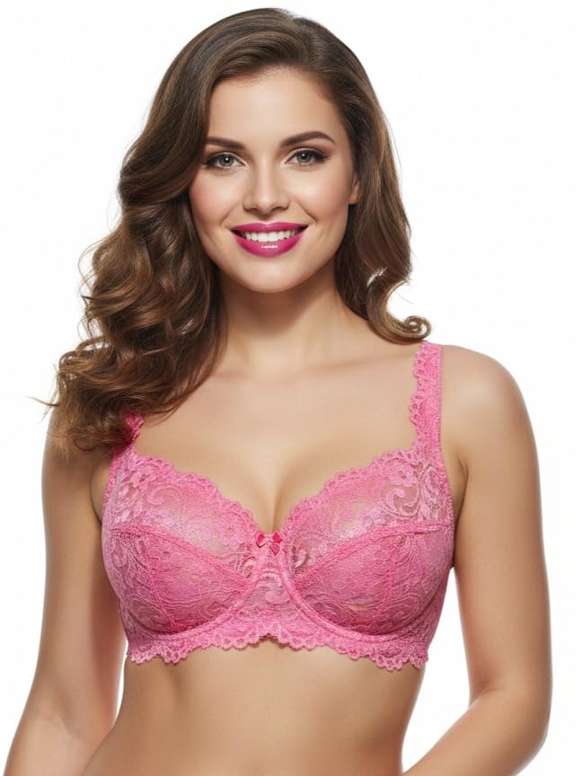 Image of Women's High-Support Lace Bra, Non-Padded, Unlined, Full Coverage, Lingerie