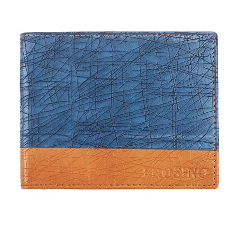 FROSINO FRWL0005 - Cartera con solapa plegable para hombre, diseño único, color azul y marrón, con múltiples bolsillos para tarjetas de crédito y débito, azul y marrón tostado, accesorios de viaje