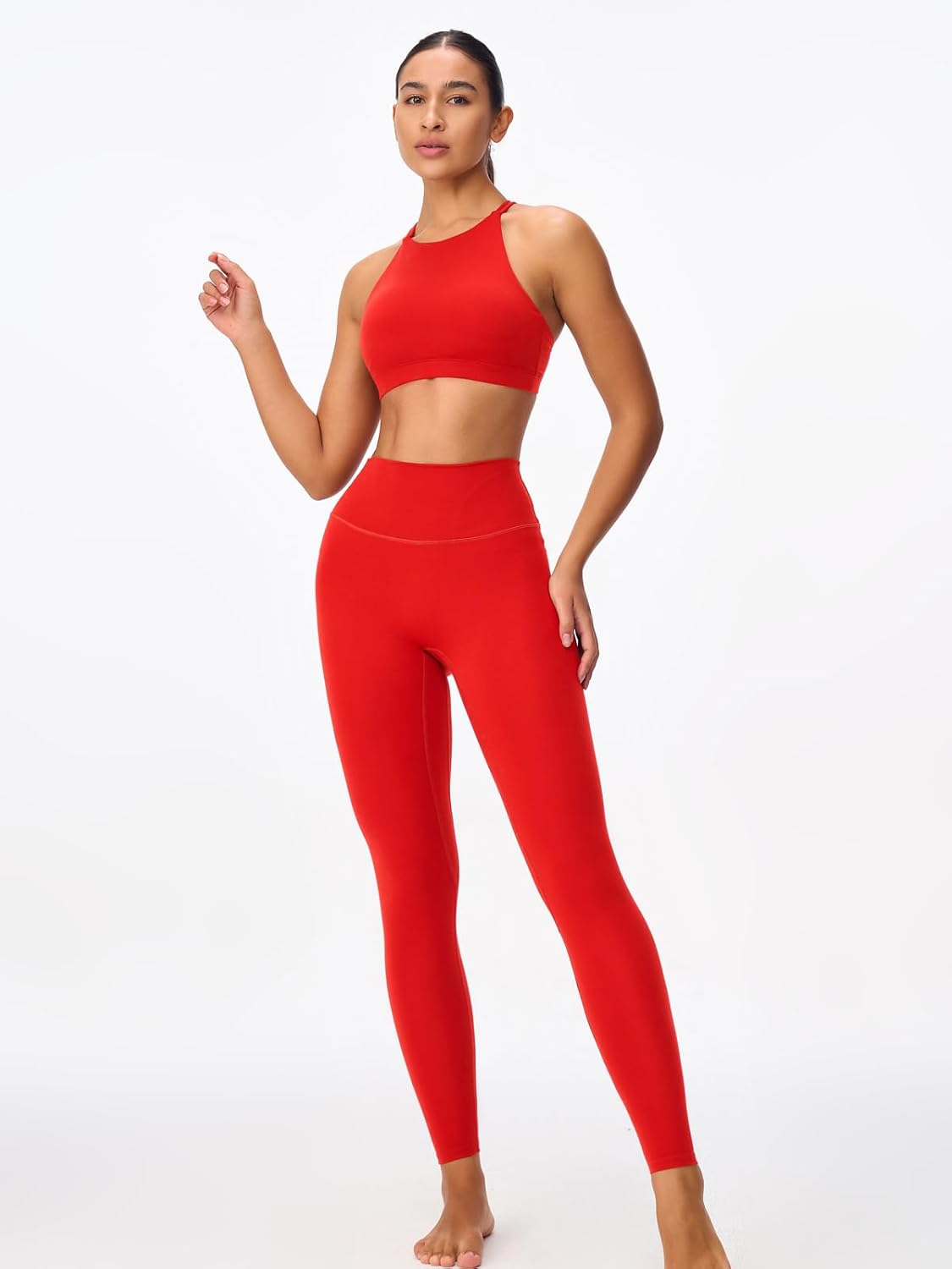 Women's High Neck Strappy Sports Bra Cross Back Light Compression Padded Thin Strap Low Impact Workout Yoga Top - Image 5