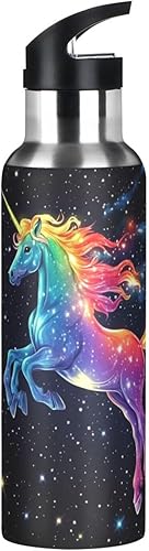 Vista 9 de Kcldeci Unicorn Rainbow Galaxy - Botella de agua deportiva de 20 onzas, tapa de pajilla, a prueba de fugas, aislamiento al vacío, botellas de agua