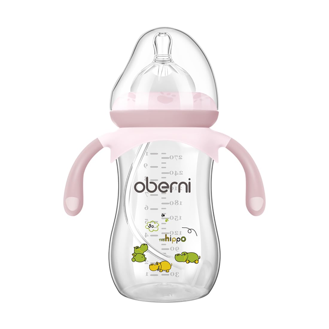 Oberni Anti-Colic Baby Bottle with Size 4 Breast-Like Teat, Non-Slip Handles, Weighted Straw for 12 Months Newborn Babies