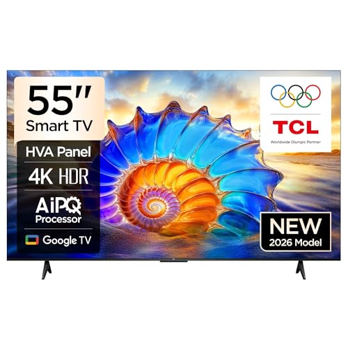 TCL 55P61L Television 55 Inch Smart TV 4K UHD HDR 10+ Gaming Google TV Dynamic Color Enhancement Dolby Vision Atmo DTS Virtual X MEMC Game Master with Slim Design (2026 Model)