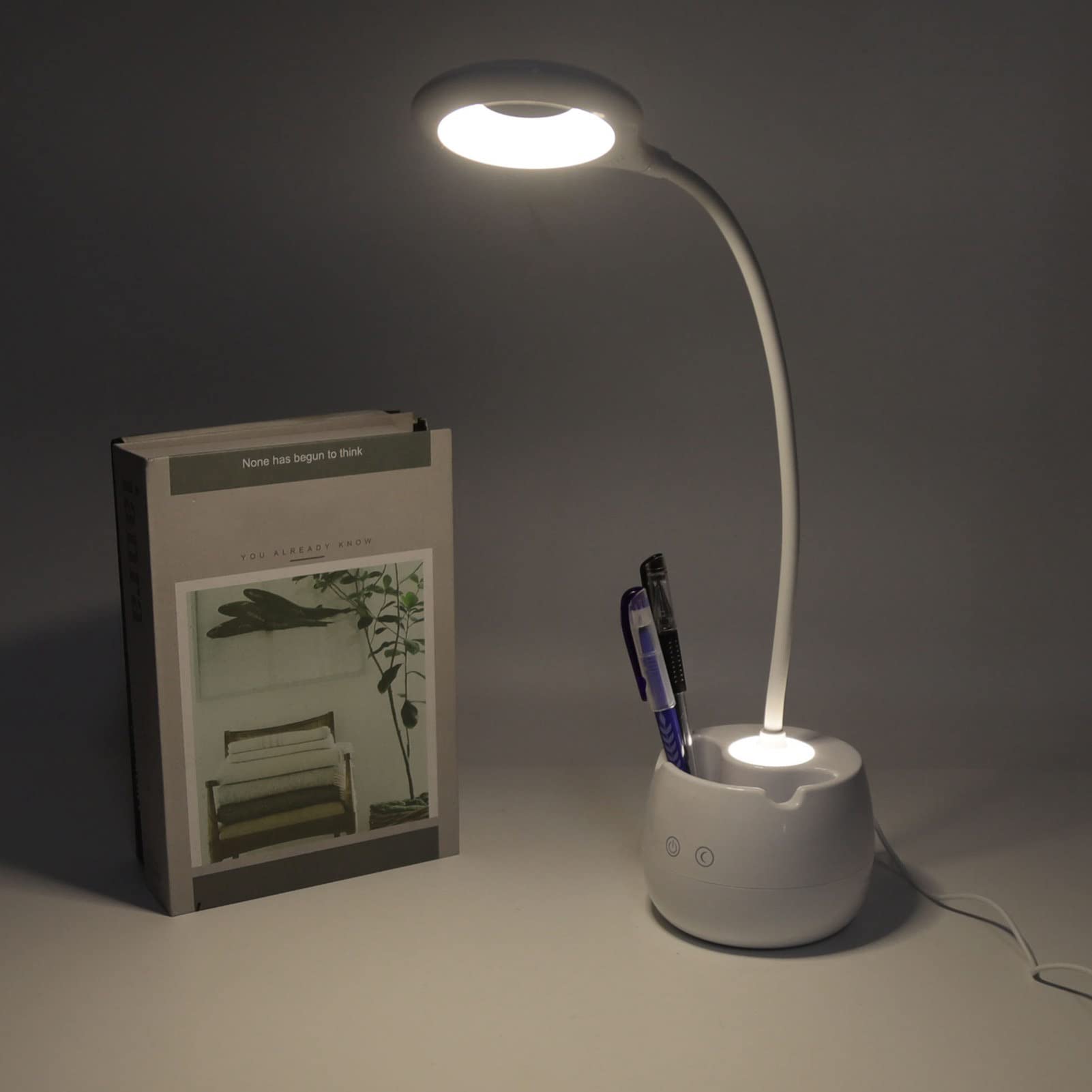 Lampa biurkowa LED z uchwytem na długopis, lampa stołowa ze sterowaniem dotykowym, czytanie Pielęgnacja oczu Nowoczesna lampka na biurko Możliwość przyciemniania USB Biuro do czytania, nauki, biura,