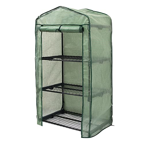 WEIMALL ビニールハウス ベランダ 小型 温室 ガーデンハウス 3段 ビニールカバー付き 霜対策 ガーデンラック フラワースタンド 植物 家庭菜園 W69×D48×H125cm 【AAH001GR】
