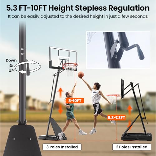 Image of BACKYARD BLITZ Basketball Hoop, 44&47IN Backboard Portable Basketball Goal System, 10FT Hand-Crank Adjustable Basketball Hoops Outdoor