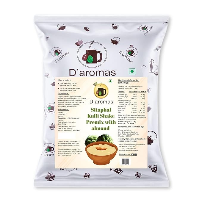 D'aromas Custard Apple, Sitaphal Basundi Milkshake Premix With Almond 2kg, 100% Vegetarian Instant Ready Mix Powder for Home, Restaurants, Cafe, Wedding, Parties (Each 500gm) (Pack Of 4)-image-48