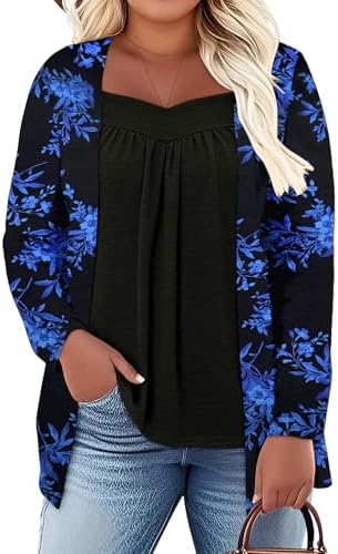 Chulianyouhuo Women's Plus Size Tops Fall Long Sleeve Shirts Flowy Loose Tunic Tops Dressy Casual Floral Blouses 1X-5X