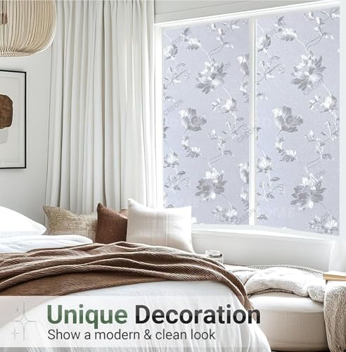 Image of CREON Flowers Window Glass Decorative Window Cling Non-Adhesive Static UV Resistant Decals Reusable Sun Blocking Sticker for Home (12 X 80 Inch)