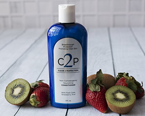 Non-Comedogenic Hair Conditioner For Blemish Free Skin By Clear 2 Perfection With Fresh Cells Strawberry And Kiwi Suspensions. Hair Conditioner For Acne. Made In Usa #TOP2