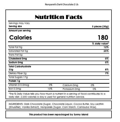 Nonpareils Semi Sweet Dark Chocolate Candy, 2 Pound Bag